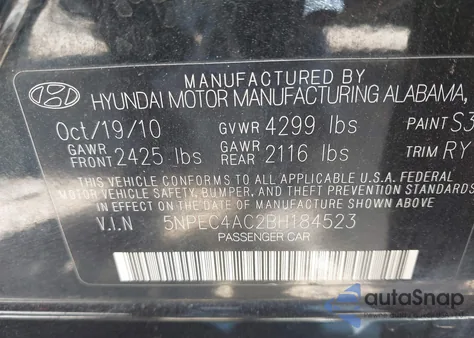 2011 Hyundai Sonata Se from USA, damaged, VIN 5NPEC4AC2BH184523